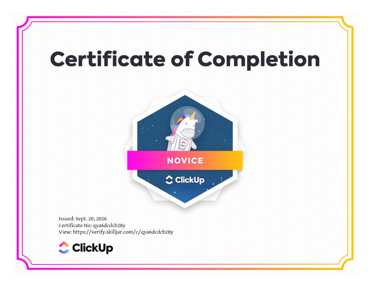 ClickUp Novice certificate issued to Valentina Akpan