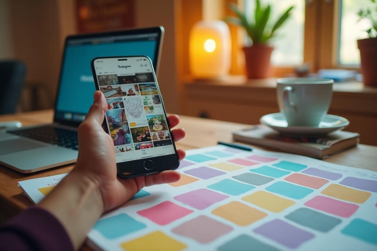 Social media content calendar and scheduled posts on a laptop screen